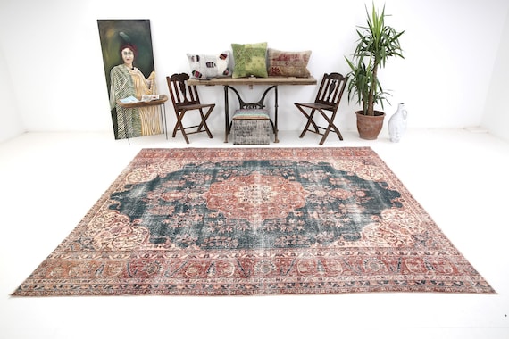 8x10 Navy Blue Persian Rug, 8x10 Oversize Persian Rug, Large Area Rug, 8x10 Rug, Turkey Handmade Wool Rug, 8x10 Persian Rug, Rug For Bedroom