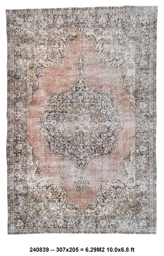 7x10 medallion Vintage Wool Rug, 7x10 antique Retro Turkish Vintage Rug, Oversize Vintage Rugs, 7x10 Large Area Rug Wool Handmade Turkey,