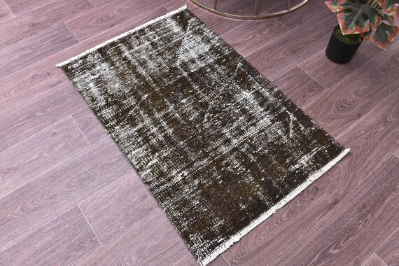 2x3 Vintage Overdyed Doormat Rug, Traditional Bath Decor, 2x3 Distressed Rug, Handmade Home Decor, Brown Color, 2x3 Accent Rug