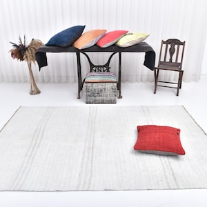 Antique Turkish Vintage Rug, 5x8 Cream Beige Vintage Hemp Rug, 5x8 Hemp Rug Natural Handmade Hemp, 5x8 Area Rug, Bohemian Decor, Living Room