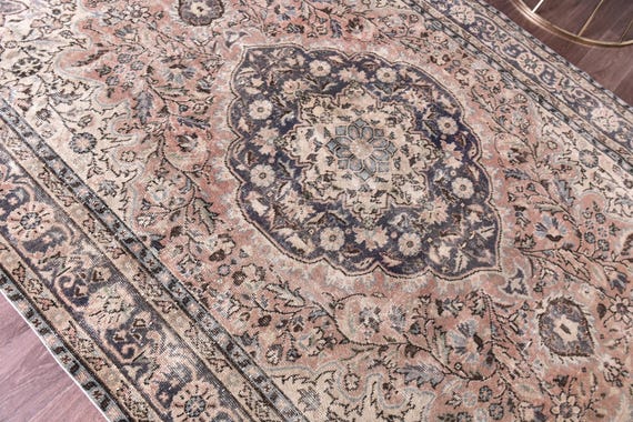 6x10 Vintage Turkish Rug, Salmon Black Color Rug, 6x10 Handmade Wool Area Rug, Living Room Rug, 6x10 Rug Vintage Medallion Rug Farmhouse Rug