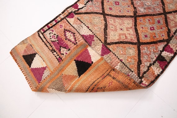 3x13 Runner Rug, Herki Runner 3x13, 3x13 TURKISH VINTAGE RUNNER Rug, 3x13, Wool Handmade Oushak, 3x13 Vintage Runner, Orange Burgundy Rug,