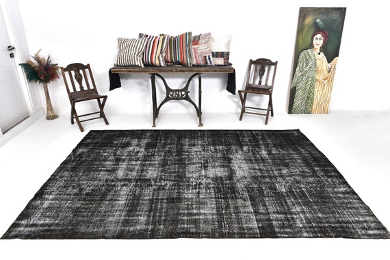 6x9 Area Rug, 6x9 Pastel Turkish, 6x9 Pastel Vintage Turkish Rug, 6x9, Handmade Wool Rug, 6x9 Rugs, Black & Gray Carpet, Turkish Rug 6x9