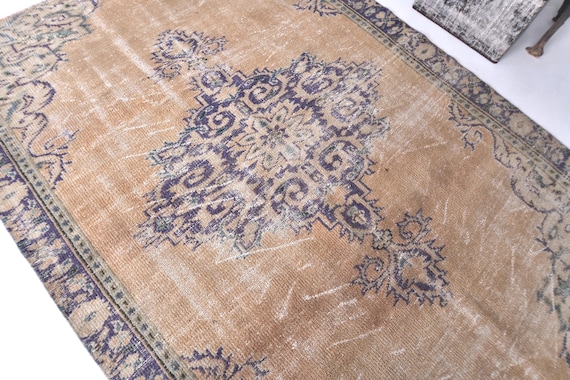 5x8 tile colour oushak Area Rug - 5x8 distressed Retro Vintage - 5x8 Light Pale Orange Blue Vintage Rug - 5x8 vintage Rugs for house office