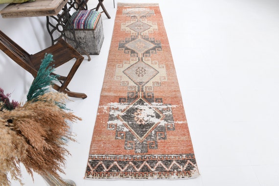 2x11 TURKISH VINTAGE RUNNER Rug, 2x11 Soft Pastel Vintage Runner Rug 2x11 Long Narrow Handmade Rug 2x11 Runner Rug 2x11 Turkish Runner 54s