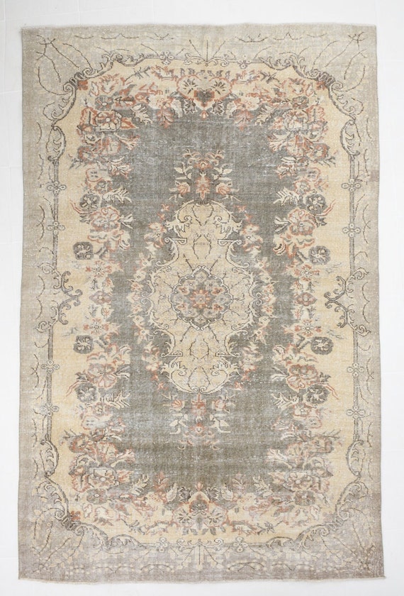 RUG 6X9, 6x9 Turkish Vintage Wool Area Rug 6x9 Turkish Rug Handmade Wool Oushak Rug 6x9 Area Rug Brown Beige Gray Turkish Rug 6x9 Antique