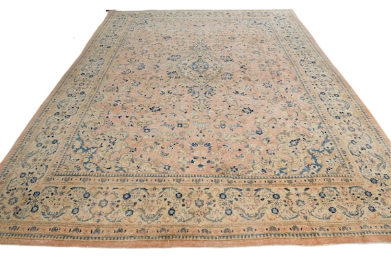 10x13 Salmon & Earth Oversize Persian Rug, Oversize Persian Rug, Extra Large Area Rug, Area Rug 10x13, Oriental Madallion Style, 60s Antique