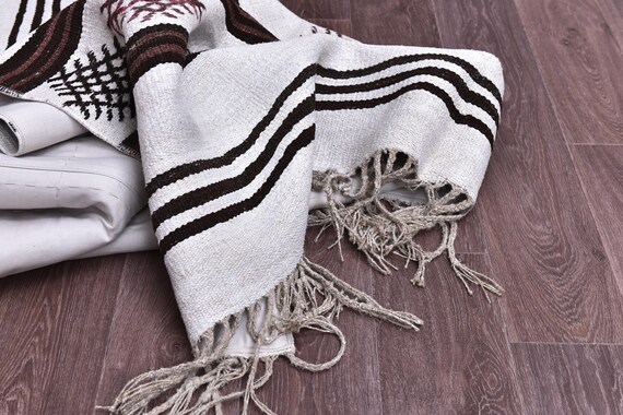 6x7 Vintage Hemp Rug, 6x7 Tribal Kilim Rug, 6x7 White Black Kilim Rug, 6x7 Neutral Handmade Hemp, 6x7 Rugs, Anatolian, 6x7 Hemp Accent Rug