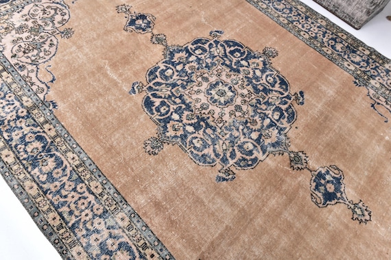 6x10 Vintage Turkish Area Rug, 6x10 Brown Navy Blue Vintage Oriental Rug, 6x10 Brown Rug, Distressed Oriental Rug, 6x10 Handmade Wool Rug