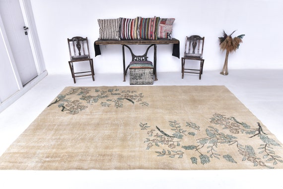 7x10 Light Mustard Turkish Vintage Rug, 7x10 Vintage Rug, 7x10 Rug, Retro Handmade Wool Rug, Oversize Vintage Rug, Large Area Rug, Rug 7x10