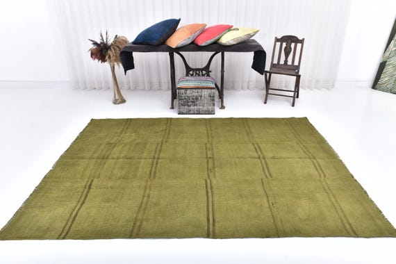 6x8 Area Rug, 6x8 Hemp Rug, 6x8 Turkish Vintage Hemp Rug, 6x8, Hemp Area Rug, Oushak Handmade Hemp, Rugs 6x8, Shades Of Green Hemp, Antique