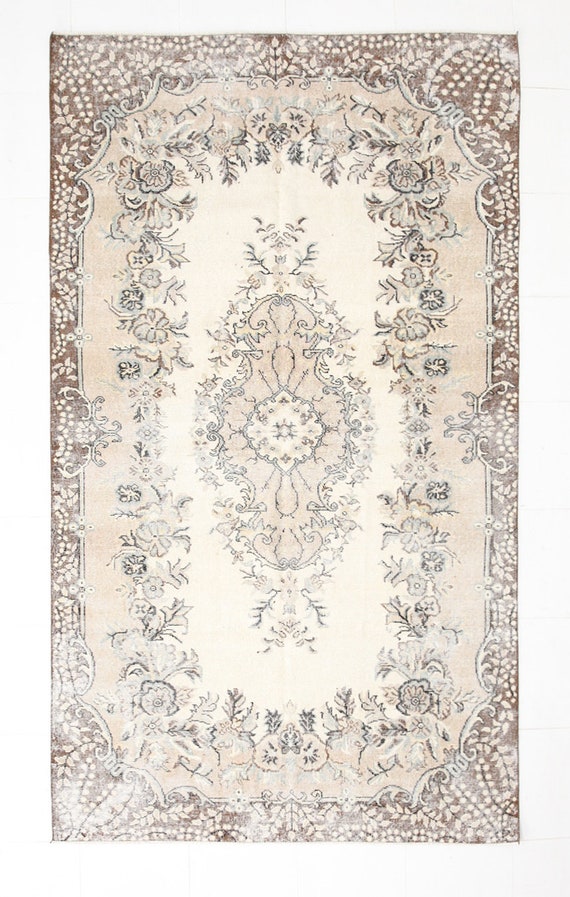 5x10 Area Rug, 5x10 Oriental Vintage, 5x10 CREAM & BROWN VINTAGE Rug, 5x10, Oushak Handmade Rug, Classic Oriental Style, Rug For Living Room