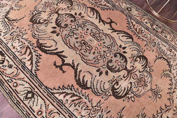 6x10 Vintage Faded Rug, Orange Navy BlueColor, 6x10 Handmade Wool Rug, Living Room Rug, 6x10 Distressed Rug, Farmhouse Decor, 6x10 Areas Rug