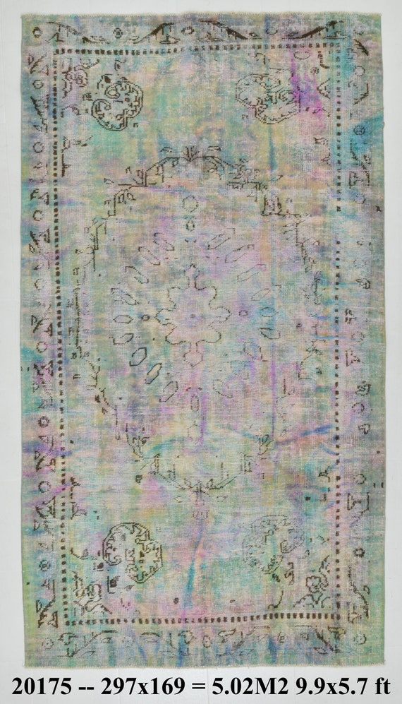 5x10 Vintage Area Rug, 5x10 Light Green & Purple Vintage Rug, 5x10, Wool Handmade Oushak, 5x10 Rugs, Vintage Rug 5x10, Rug For Bedroom, 56s