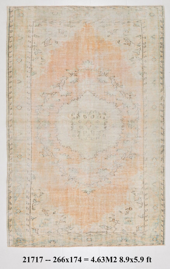 6x9 TURKİSH VİNTAGE OUSHAK Rug Hand-Made Wool Rug 6x9 Vintage Rug Shabby Chic Rug Beige Orange Carpet Turkey Rug Made in Turkey Antique 6x9