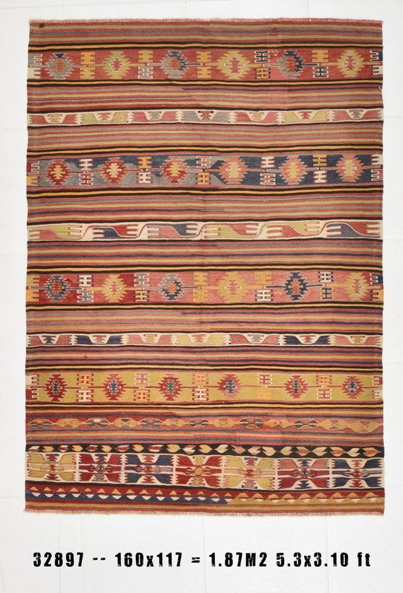 4x5 Rugs, Small Kilim, 4x5 TURKISH VINTAGE KILIM Rug, 4x5 Kilim Rug, 4x5 Area Rug, Wool Turkey Kilim, Light Copper & Red Kilim, Traditional