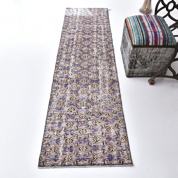 2x7 Blue Salmon Vintage Runner Rug, 2x7 Vintage Runner, 2x7 Rug, Rustic Handmade Wool Rug, 2x7 Runner Rug, 2x7 Persian Runner, Antique 57s