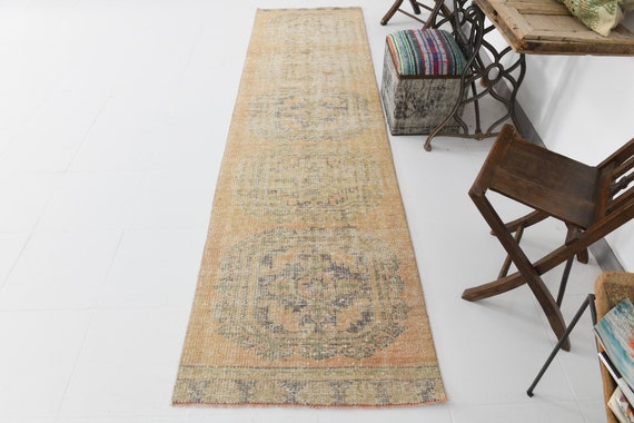 3x11 Runner Rug, 3x11 Oushak Runner, 3x11 VINTAGE OUSHAK RUNNER Rug, 3x11, Turkey Handmade Oushak, 3x11 Rugs, Shades Of Beige Runner Rug,