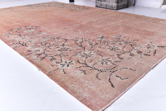 5x9 Vintage Turkish Rug, Muted Terracotta Color, Handamde Wool, 5x9 Brown Green Color, 5x9 Rustic Home Decor, 5x9 Living Room Bedroom Rug