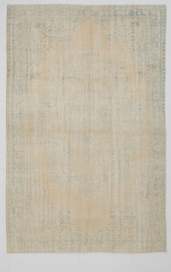 6x10 Area Rug, 6x10 Vintage Rug, 6x10 GREEN & IVORY VINTAGE Rug, 6x10, Wool Handmade Oushak, Bordered Oriental Style, Rug For Living Room