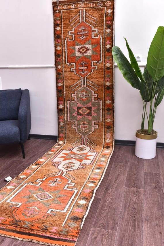 2x12 Vintage Taupe Hallway Rug, Turkish Handmade Wool Rug, Kithcen Rug