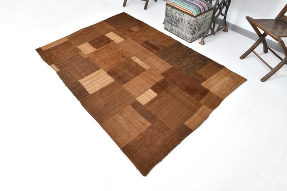 4x7  Kilim Patchwork Rug, 4x7 Kilim Patchwork, 4x7 Kilim Rug, Wool Hand Woven Rug, 4x7 Rug, Shades Of Camel Brown, Gift Rugs