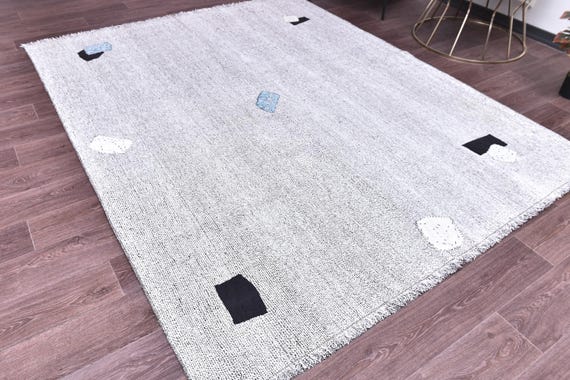 6x8 Vintage Kilim Patchwork Rug, Gray White Color, 6x8 Handmade Wool Jute Rug, 6x8 Living Room Bedroom Rug, Tribal Kilim Rug, Farmhouse Rug