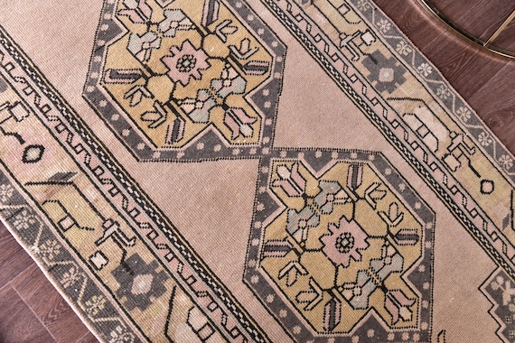 3x10 Runner Rug, 3x10 Lond Wide Runner Rug, 3x10 Runner Rug, Handmade Wool Rug, 3x10 Rug, Pink & Gray Runner, Rug For Unique Hall