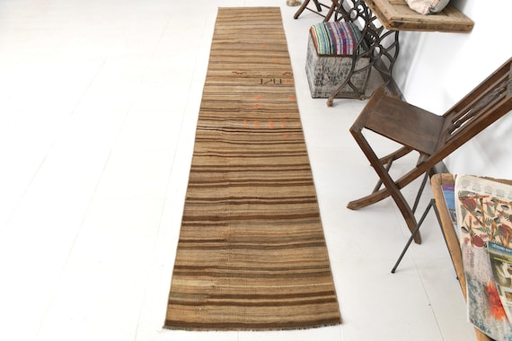 2x12 Turkish Vintage Runner Rug 2x12 Vintage Runner 2x12 Long Handwoven Kilim 2x12 Runner Rug Brown Bronze Runner Rug 2x12 Turkish Runner