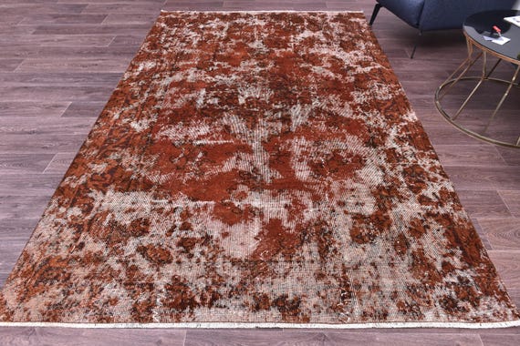 6x9 Burgundy Overdyed  Rug, Handmade Wool Rug, 6x9 Vintage Area Rug, Abstrach Patterned Rug, Farmhouse Rug, 6x9 Living Room Rug