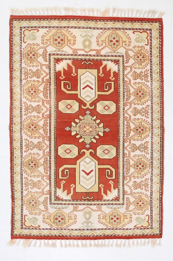 6x8 Area Rug, 6x8 ORIENTAL TURKISH VINTAGE Rug, 6x8, Madallion Vintage Rug, Dark Copper & Beige Vintage, Turkish Rug 6x8, Wool Handmade Rugs