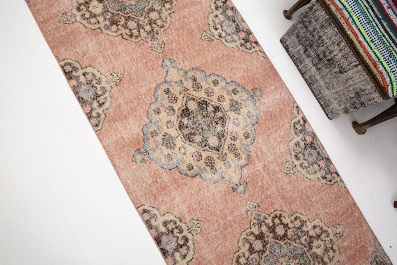 3x12 Runner Rug, 3x12 Turkish Runner, 3x12 Earth Red Vintage Turkish Runner Rug, 3x12, Long Handmade Hallway, 3x12 Vintage Runner, 58s