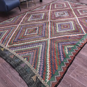 7x13 Area Rug, Kilim Rug 7x13, 7x13 Flatweave Vintage Kilim Rug, 7x13, Oversize Kilim Rug, Large Area Rug, 7x13 Rugs, Shades Of Multicolor