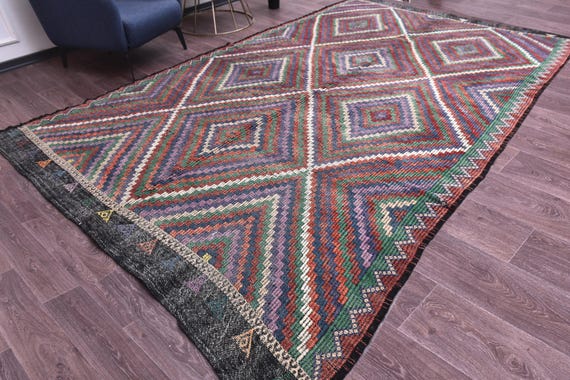 7x13 Area Rug, Kilim Rug 7x13, 7x13 Flatweave Vintage Kilim Rug, 7x13, Oversize Kilim Rug, Large Area Rug, 7x13 Rugs, Shades Of Multicolor