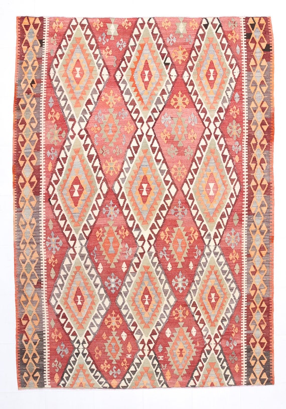 7x10 Area Rug, 7x10 Oversize Kilim, 7x10 TURKISH VINTAGE KILIM Rug, 7x10, Oversize Kilim Rug, Large Area Rug, 7x10 Rugs, Farmhouse Decor,59s