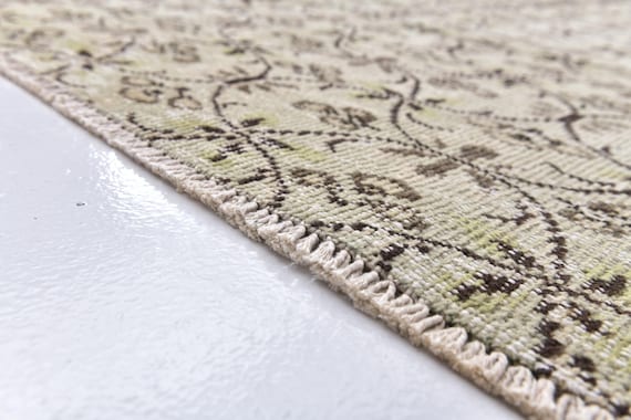 6x9 Vintage Sage Green Rug, Handmade Wool Rug, 6x9 Faded Area Rug, Living Room Bedroom Rug, Sage Green Brown Rug, 6x9 Floral Wool Rug