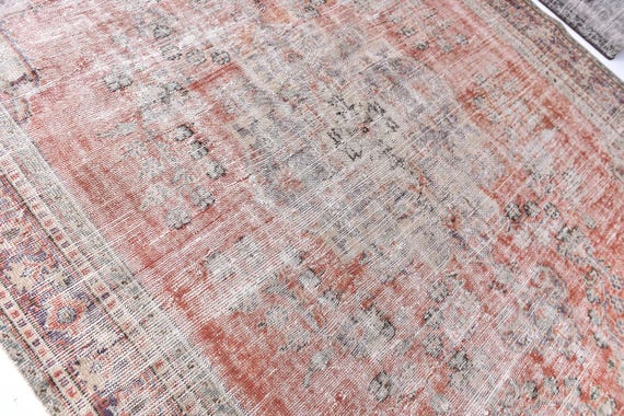 7x10 Turkish Distressed Area Rug, 7x10 Vintage Wool Rug, Handwoven Rug, Wool Rug, 7x10 Red Purple Color Rug, Farmhouse Decor, 7x10 Faded Rug