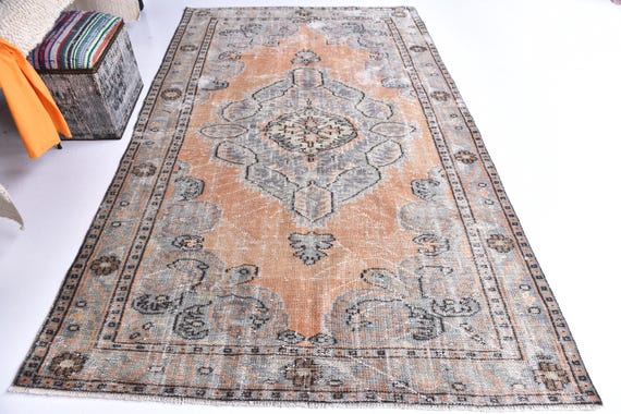 5x8 Vintage Area Rug, Green Terracotta Brown Color, 5x8 Handmade Wool Rug, 5x8 Living Room Bedroom Rug, 5x8 Vintage Rug, Rustic Home