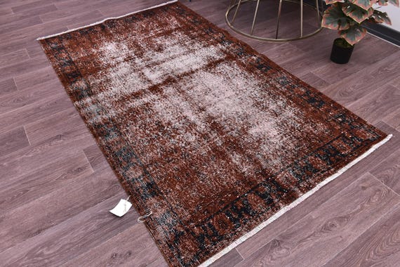 4x6 Vintage Burgundy Faded Accent Rug, Handmade Wool, Traditional Home Decor, Living Room Bedroom Carpet