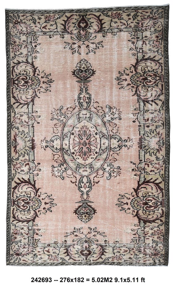 6x9 Beige and Green Vintage Rug, 6x9 Vintage Rug, 6x9 Rug, Handmade Wool Rug Bohemian Eclectic Style 6x9 Turkish Rugs For Living Room