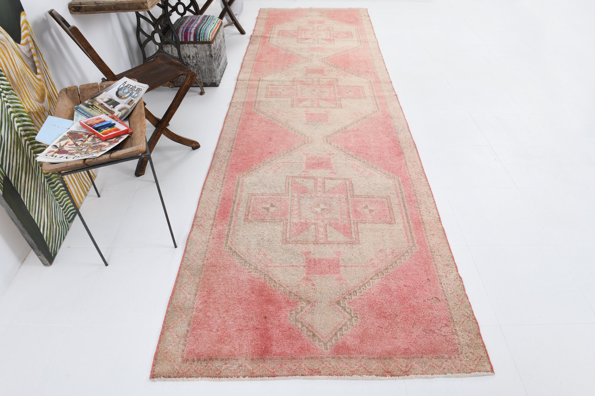 4x14 PASTEL PİNK VINTAGE Rug 4x14 Pink Turkey Vintage Rug Etsy