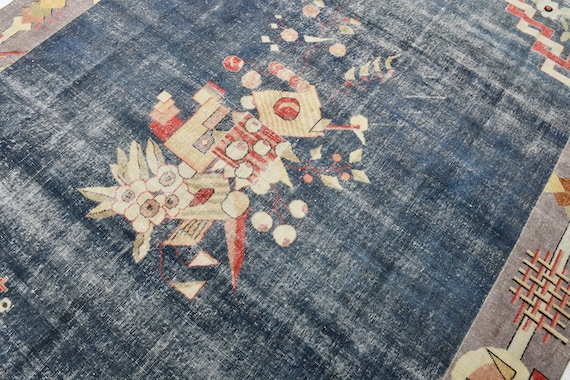 9x12 Navy Blue Persian Rug, Oversize Persian Rug Large Area Rug 9x12 Wool Handmade Vintage 9x12 Rugs Persian Rug For Living Room 9x12