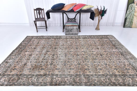Antique Vintage Turkish Rug, 7x10 Copper & Bronze Rug, 7x10 Rug, Oriental Handmade Wool Rug, 7x10 Area Rug, 7x10 Bedroom Rug, 57's,