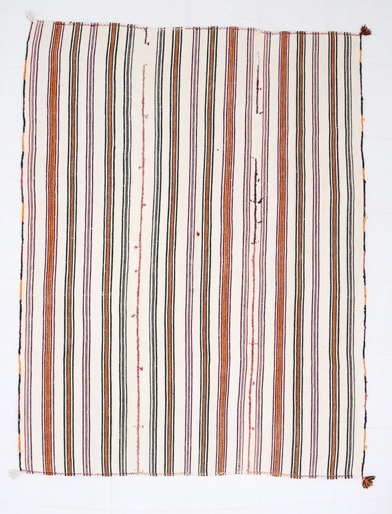6x8 Area Rug, 6x8 VINTAGE TURKISH KILIM Rug, 6x8 Kilim Rug, Wool Handwoven Kilim, Pinstriped Style Kilim, Beige & Orange Kilim, Kilim 6x8