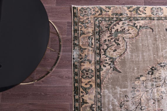 6x9 Faded Vintage Floral Rug, Brown Green Color, 6x9 Area Rug, Farmhouse Decor, Botanical Design Rug, 6x9 Rug, Living Room Rug Medallion Rug