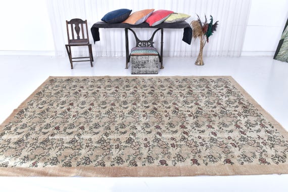 Antique Vintage Turkish Rug, 7x10 Rug, Oversize Rug, Extra Large Area Rug, 7x10 Handmade Wool Rug, 7x10 Bronze Beige Bohemian 1950's Carpet,