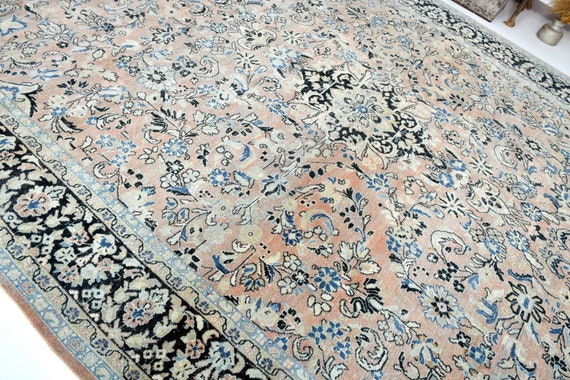 10x13 Antique Blue Persian Rug, 10x13 Classic Vintage Persian Rug, Oversize Persian Rug, Large Area Rug, Handmade Wool Rug, Rug 10x13
