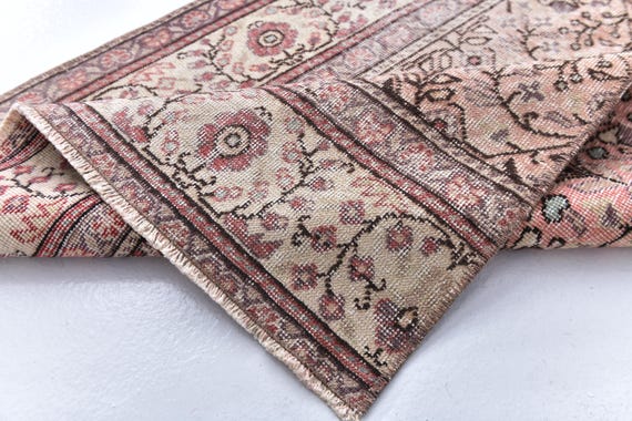 2x9 Vintage Floral Runner Rug, Handmade Wool Rug, Salmon Beige Color, 2x9 Traditional Hallway Rug, 2x9 Kithcen Runner Rug, 2x9 Area Rug