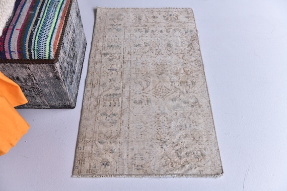 2x4 Cream Brown Vintage Doormat Rug, 2x4 Doormat Rug, 2x4 Rug, Small Handmade Wool Rug, 2x3 Turkish Rug, Rug For Bedroom Accent Bathmat