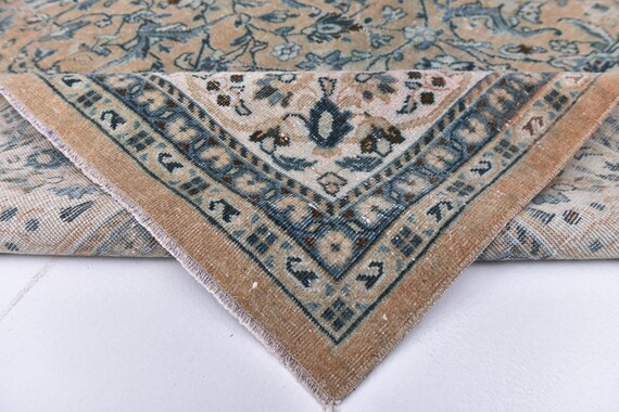 9x13 Blue and Peach Persian Rug, Oversize Persian Rug Large Area Rug 9x13 Rugs Handmade Wool Rug 9x13 Vintage Rug Living Room Rug Antique